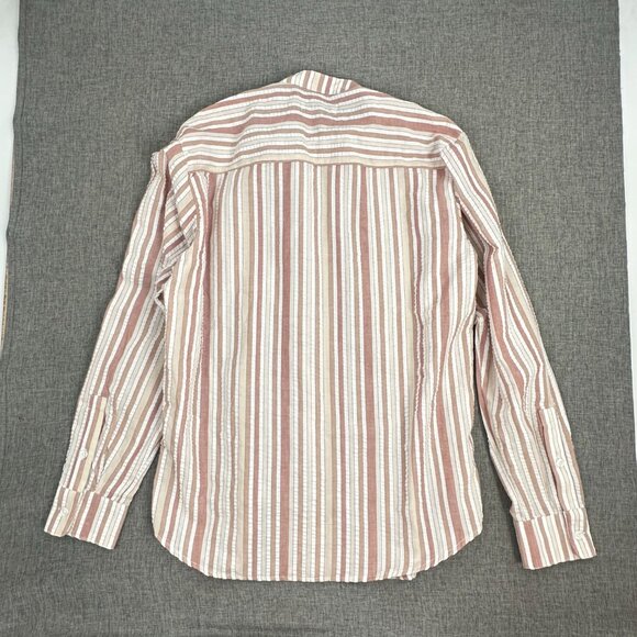 NEW And Now This Button Down Shirt Collared Stripes Small Brown Tan Cotton Blend - Picture 10 of 11